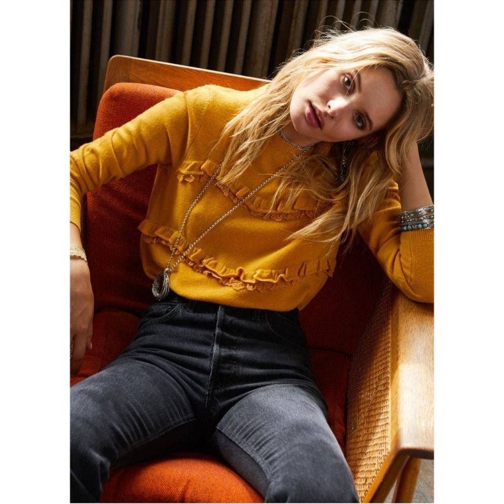 Sézane Pull Andreas Cashmere Wool Blend Sweater- Mustard Yellow Size XL